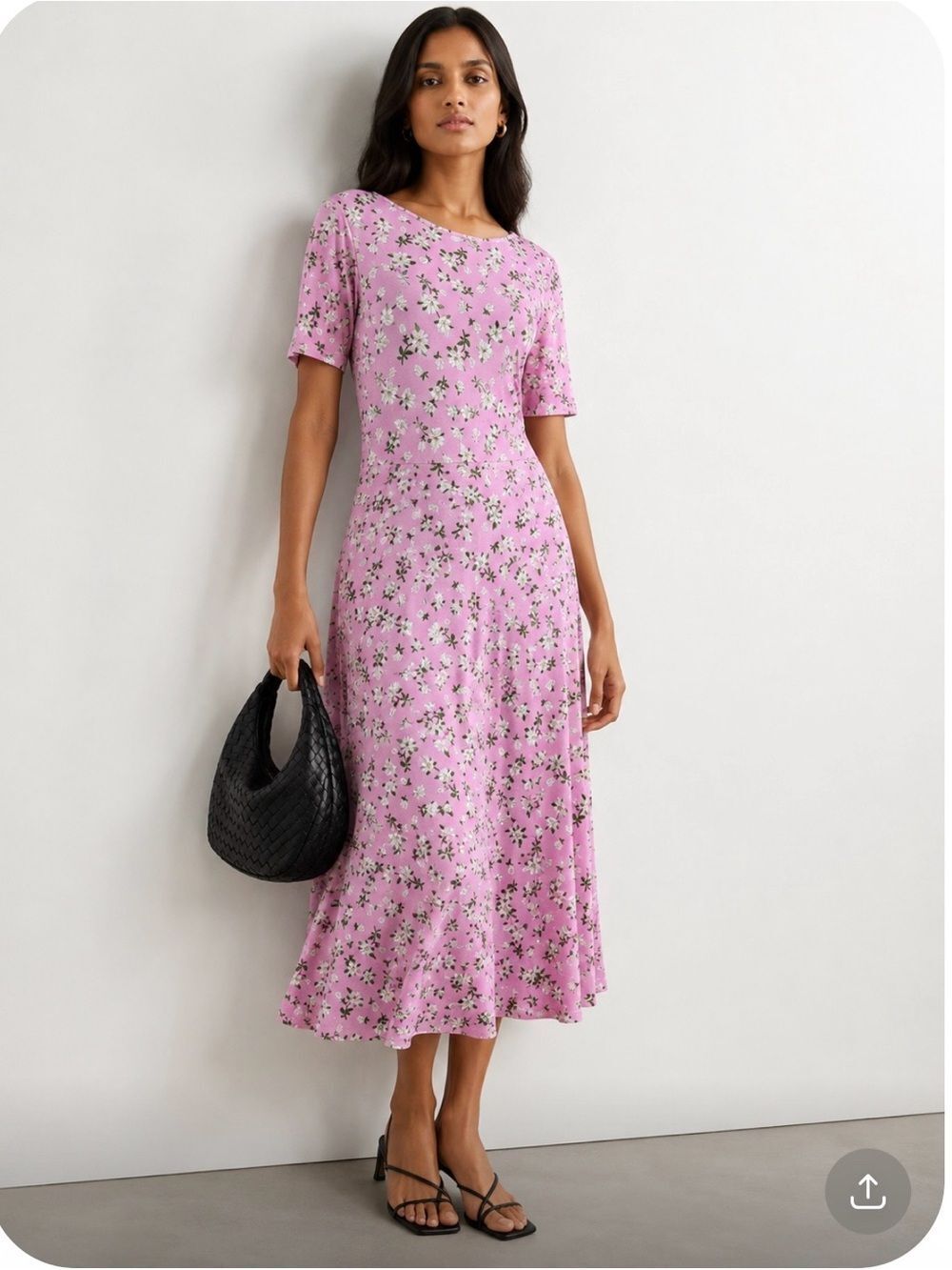 DRAPER JAMES Tammy Pink Floral Short-Sleeve Midi Dress